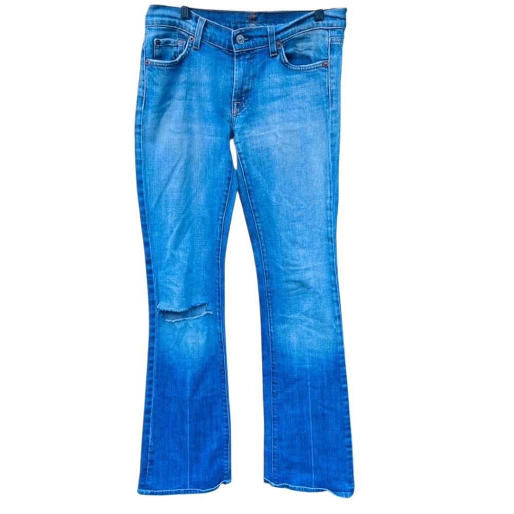 7 For All Mankind Low Rise Jeans Women Size 28 Blue Cotton‎ Distressed